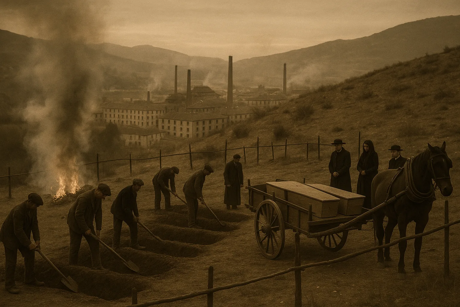 Recreación del cementerio provisional de Cantagallet durante la epidemia de cólera de 1885 en Alcoy